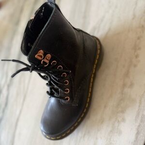 Dr. Martens Black Kids Boots with Gold Accents